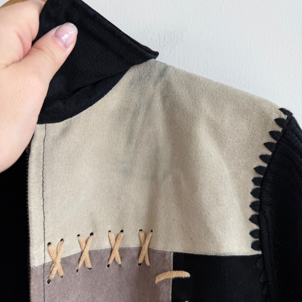 Vintage‎ Y2K Suede Patchwork Whipstitch Sweater Jacket Size Medium - Picture 7 of 9